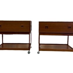 Vintage Danish Modern End Table Pair on Casters