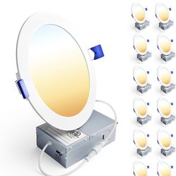 NEW Ensenior 12-Pack 6” LED Recessed Lights – 5CCT Dimmable – 1200LM – Canless
