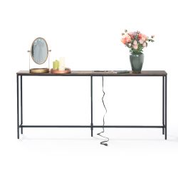 Jamile 71” Narrow Console Table with Charging Station in Vintage Brown