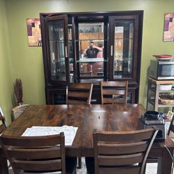 China Cabinet + 6 Chair Kitchen Table Set 