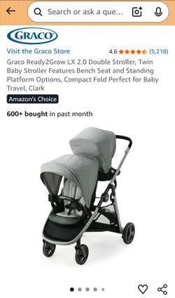 Graco Ready2Grow LX 2.0 Double Stroller, Twin Baby Stroller Features Bench Seat and Standing Platform Options, Compact Fold Perfect for Baby Travel, C