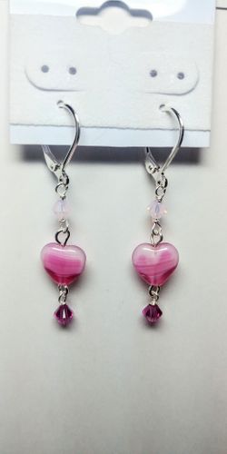 Pink Heart & Swarovski earrings