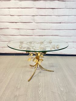 Hollywood Regency Vintage Gold Rose Side Table