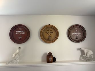 Set of 3 vintage wine barrel with spigot wall sign