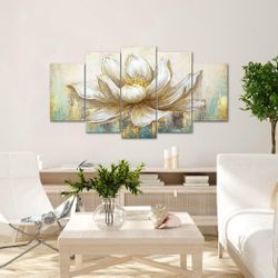 Large 5 Pieces Lotus Flower Blooming Wall Art