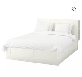 BRIMNES Bed frame with storage & headboard, white/Luröy, Full