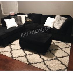 New Black Velvet Sectional With Chaise