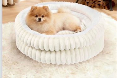 Cat Beds for Indoor Cats,Washable Round Donut Dog Bed,Fluffy Puppy Dogs Beds for Small Dogs with Anti-Slip Bottom