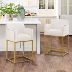 Beige Gold Chair Set Of 2 (30 Inch Seat Height)