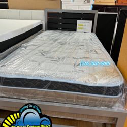 Beautiful Grey Frame With Twin Mattress 