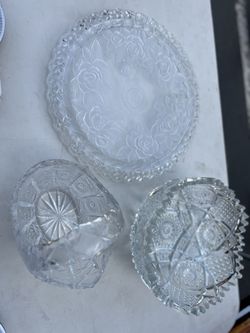 Beautiful Crystal Cake Plate, Basket, Bowl