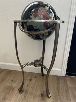Decorative Gemstone World Globe with Metal Stand