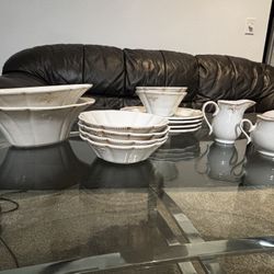 Vintage Ironstone China Dinnerware Set – Cream with Brown Trim