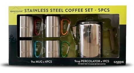 N€W!!!  STAINLESS STEEL COFFEE PERCOLATOR AND MUGS SET