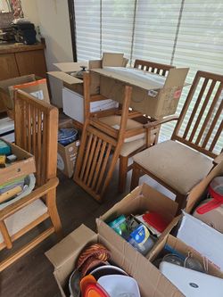 6 oak dining chairs.