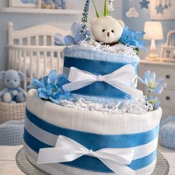 Baby Boy Teddy Bear Diaper Cake 