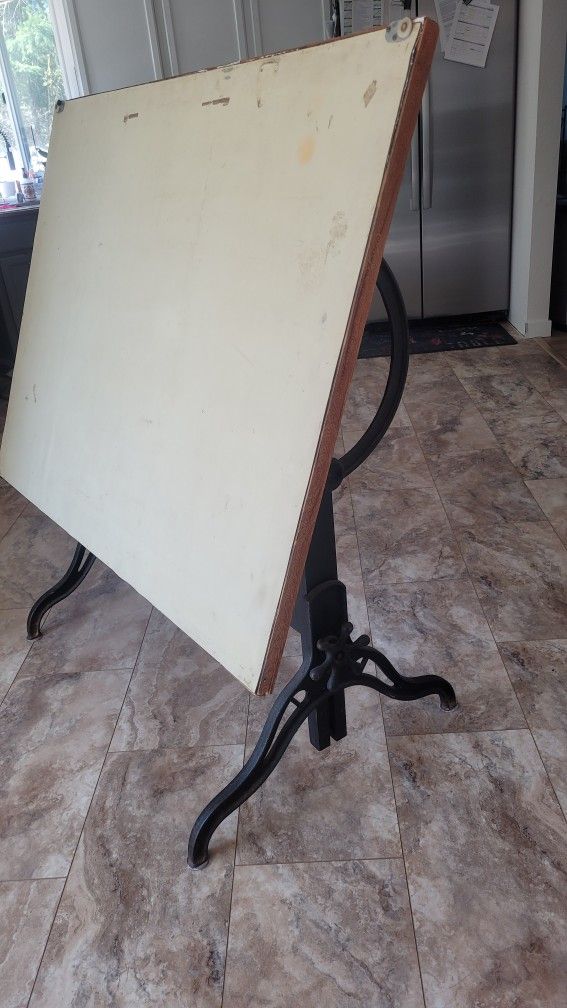 Antique Industrial Wood & Steel Drafting Table! 