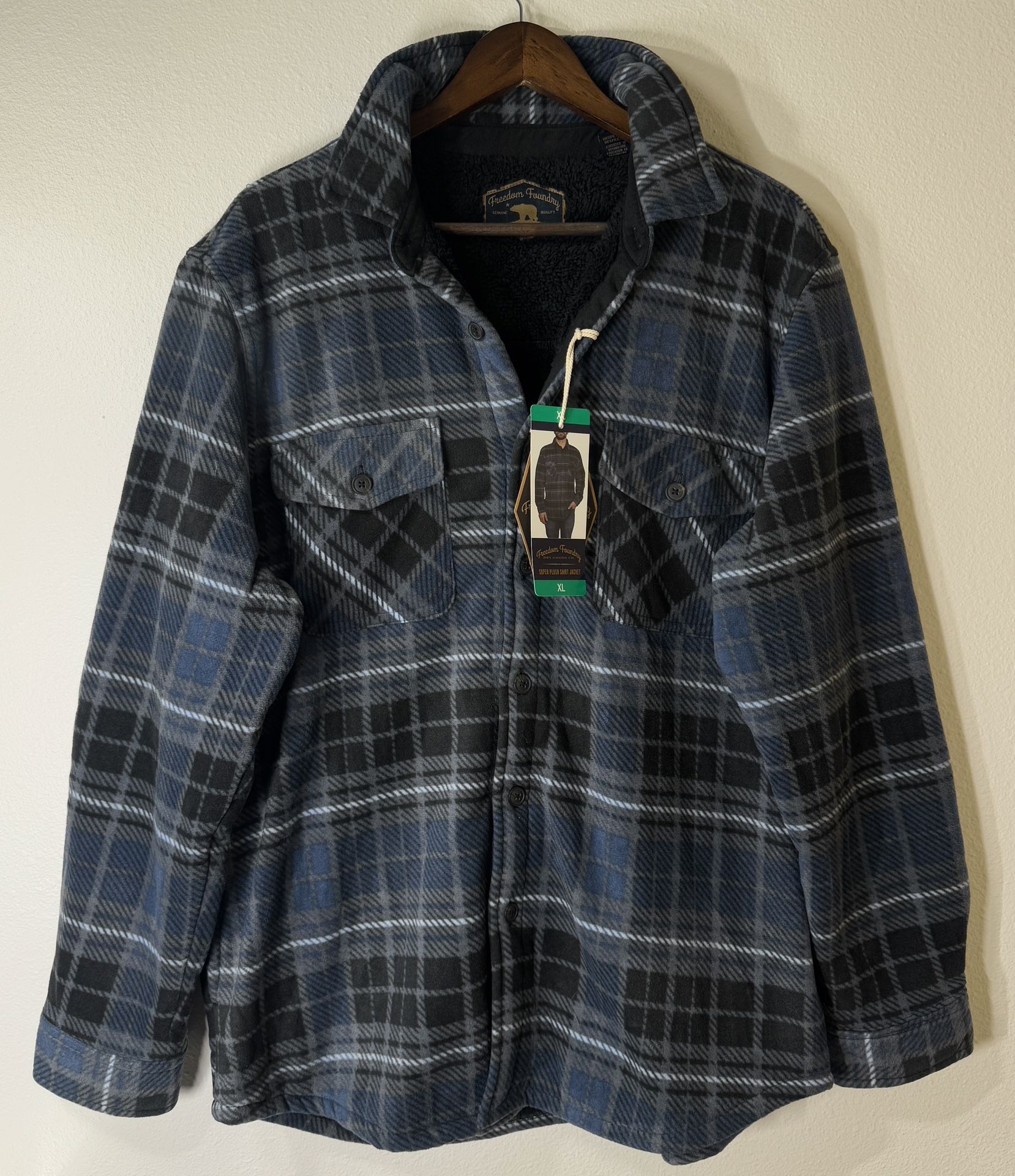 Freedom Foundry Shirt Jacket, Men's Sherpa Lined Button Jacket 489301 XL Indigo