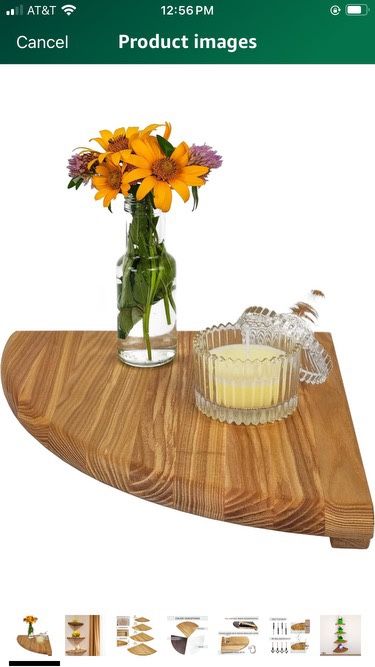 Handcrafted Corner Shelf Wall Mount Round End 9.8 in, Natural Wood Hanging Shelf