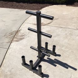Weight Tree Olympic Weight Plate Holder Barbell Storage 