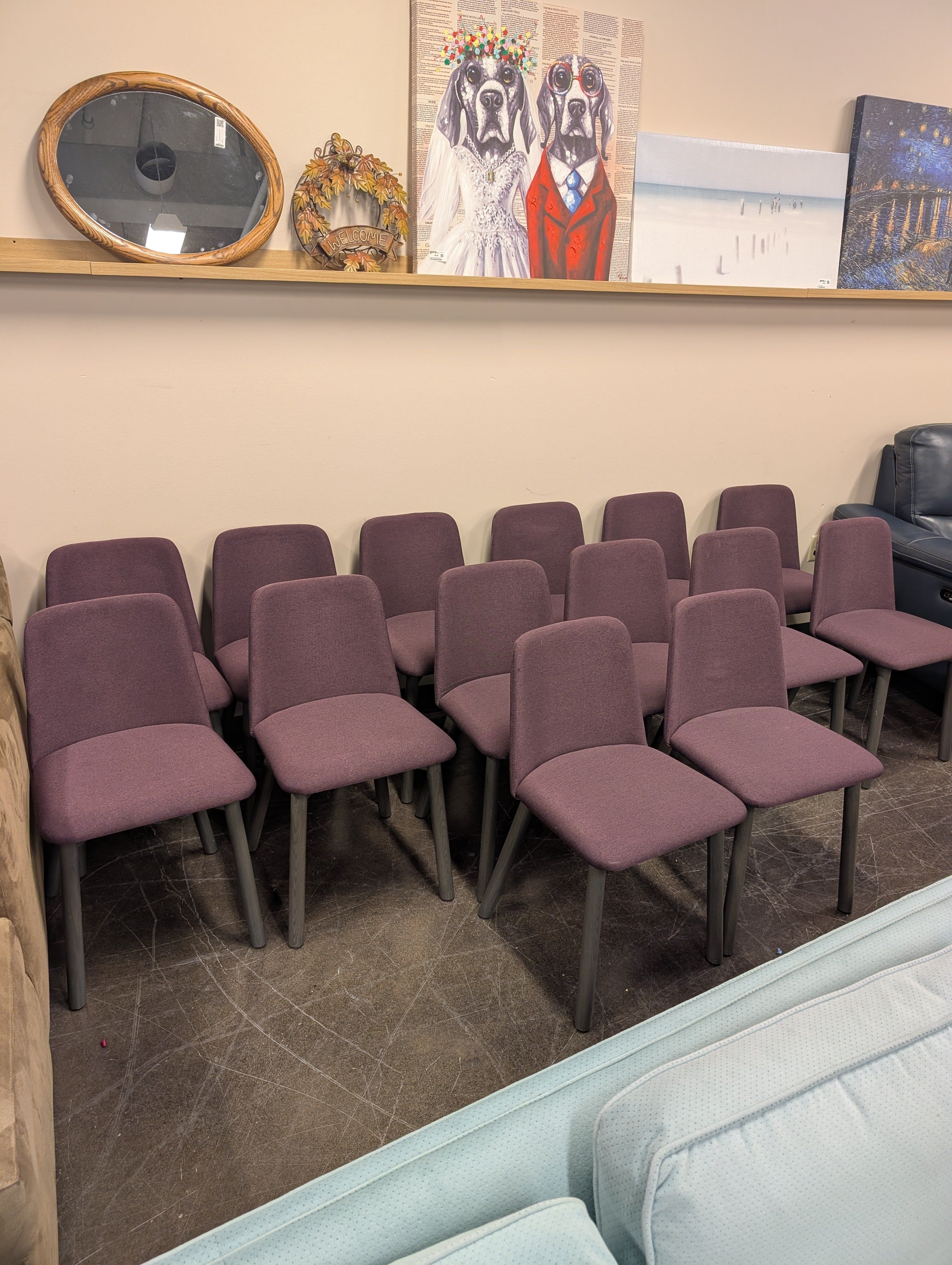 Modern Upholstered Dining Chair with Tapered Wood Legs, Plum Fabric