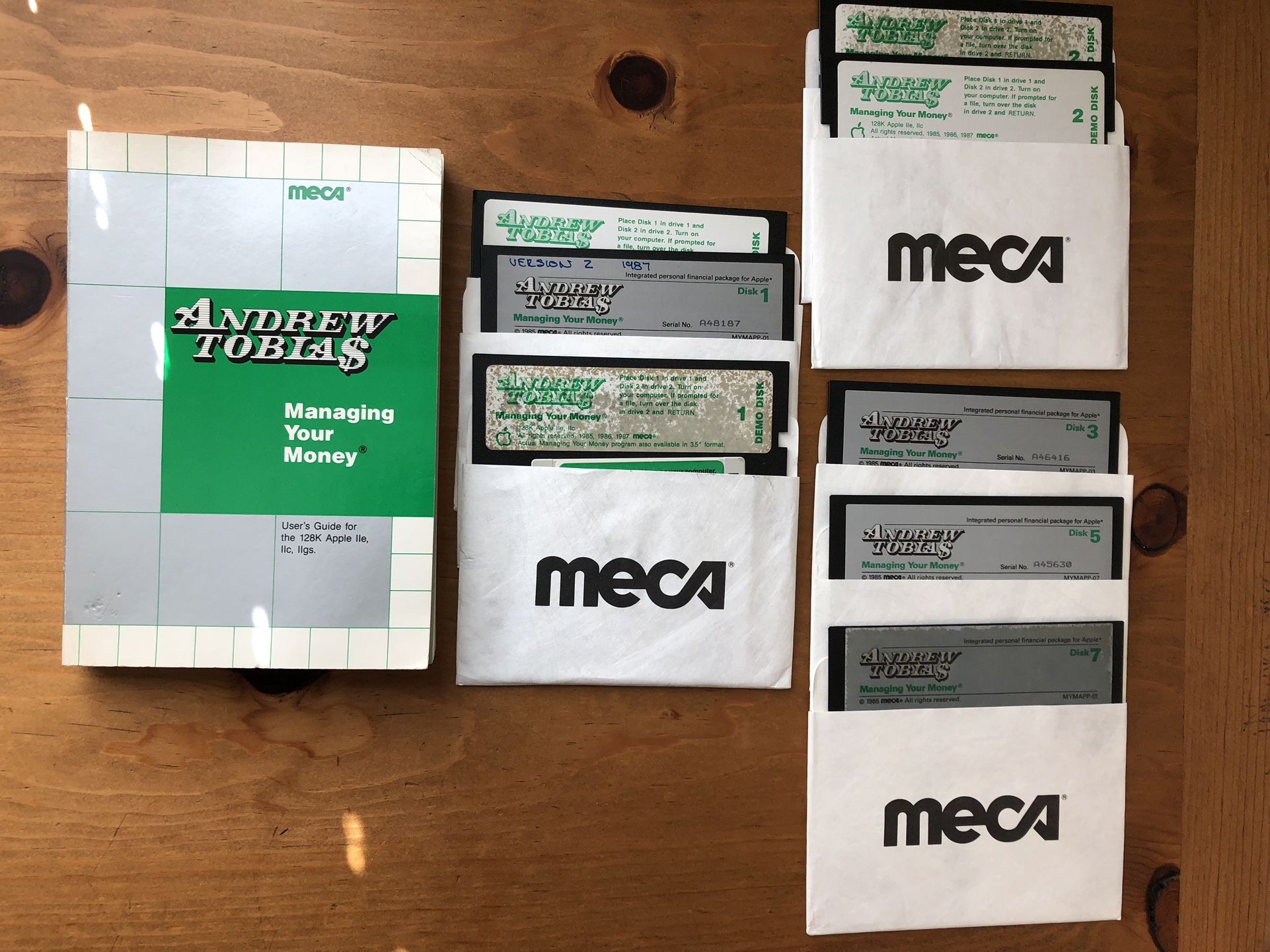 Andrew Tobia$ ‘Managing Your Money’ (1988)- User’s Guide includes disks 1,2,3,5,7for Apple IIe, IIc, IIgs. 