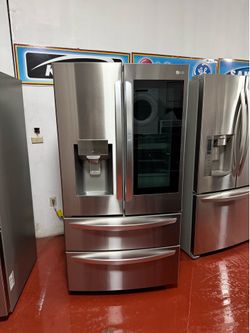 LG French door refrigerator in very good condition with water and ice dispenser working perfectly. Dimensions: 35 3/4 (W) x 36 1/4 (D) x 69 (H). Home 