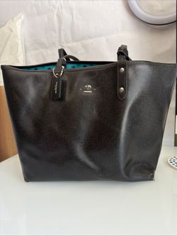 Reversible Coach City Tote Bag black and teal
