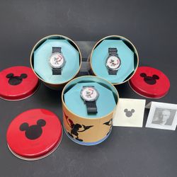 Set of 3 Limited Edition New VTG Disney 1994 MICKEY MOUSE Michael Graves Art Deco Silver 925 Watches w/ Original Boxes.