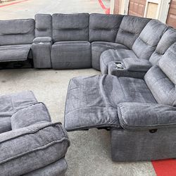 Gray Electric Recliner Sectional Couch With Chair