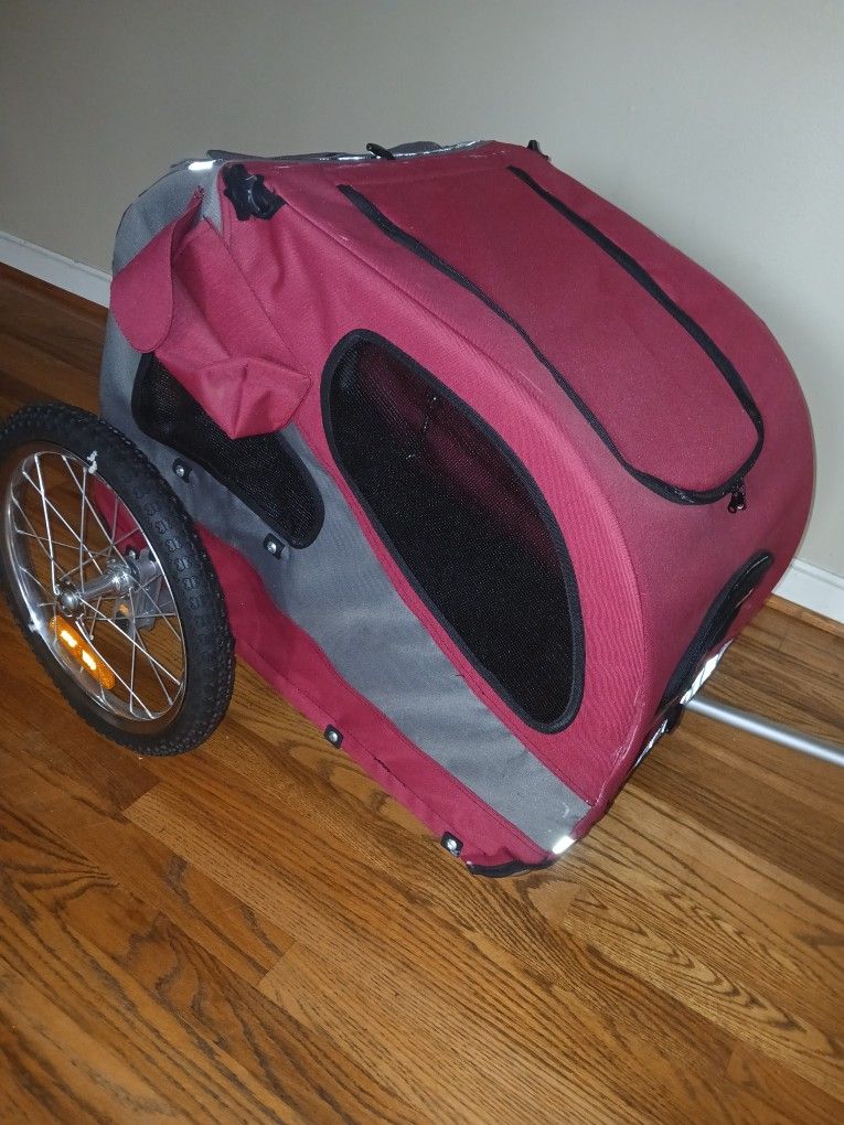PetSafe Happy Ride Aluminum Dog Bicycle Trailer, Light Aluminum, Medium, Red