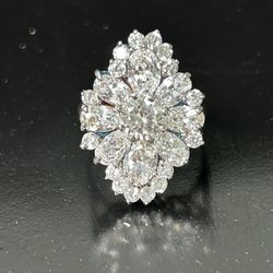 Vintage Silver Ring Size 8 Cubic Zirconia Marquise Cluster 925 Cocktail