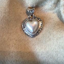 Bali Legacy White Mabe  pearl 14mm Heart pendent In Sterling Silver  New