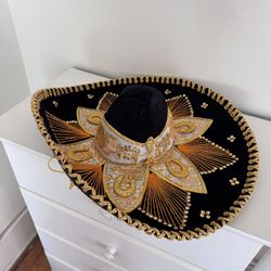 Adult Black & Gold Charro Sombrero - Authentic Mexican Fiesta Costume