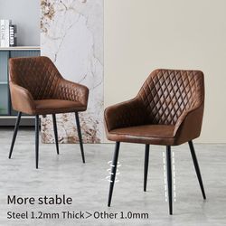 Set of 2, Dining chairs Brown Faux Suede Armchair with Armrest & Backrest Upholstered Seat with Black Metal Legs