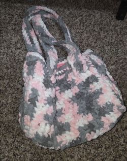 Pink and Grey crocheted girly bag.