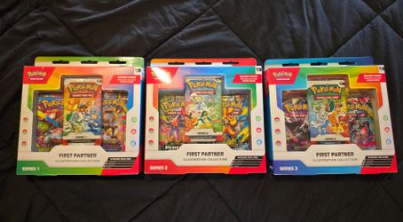 Pokemon First Partner Illustration Collection Series 1, 2 & 3 — Complete 3-Piece Set — Brand New Sealed
