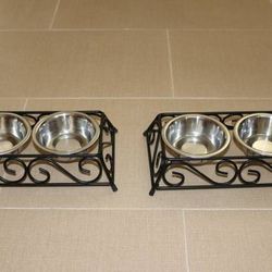 Nice! Heavy Duty - Raised - Wrought Iron - Elevated Dual Cat Feeder -- (2)