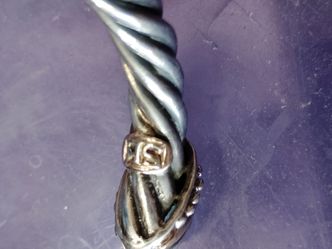 Authentic Samuel Benham 5 mm Twisted Cuff Sterling Silver w/14K Yellow Gold and Faceted Topaz