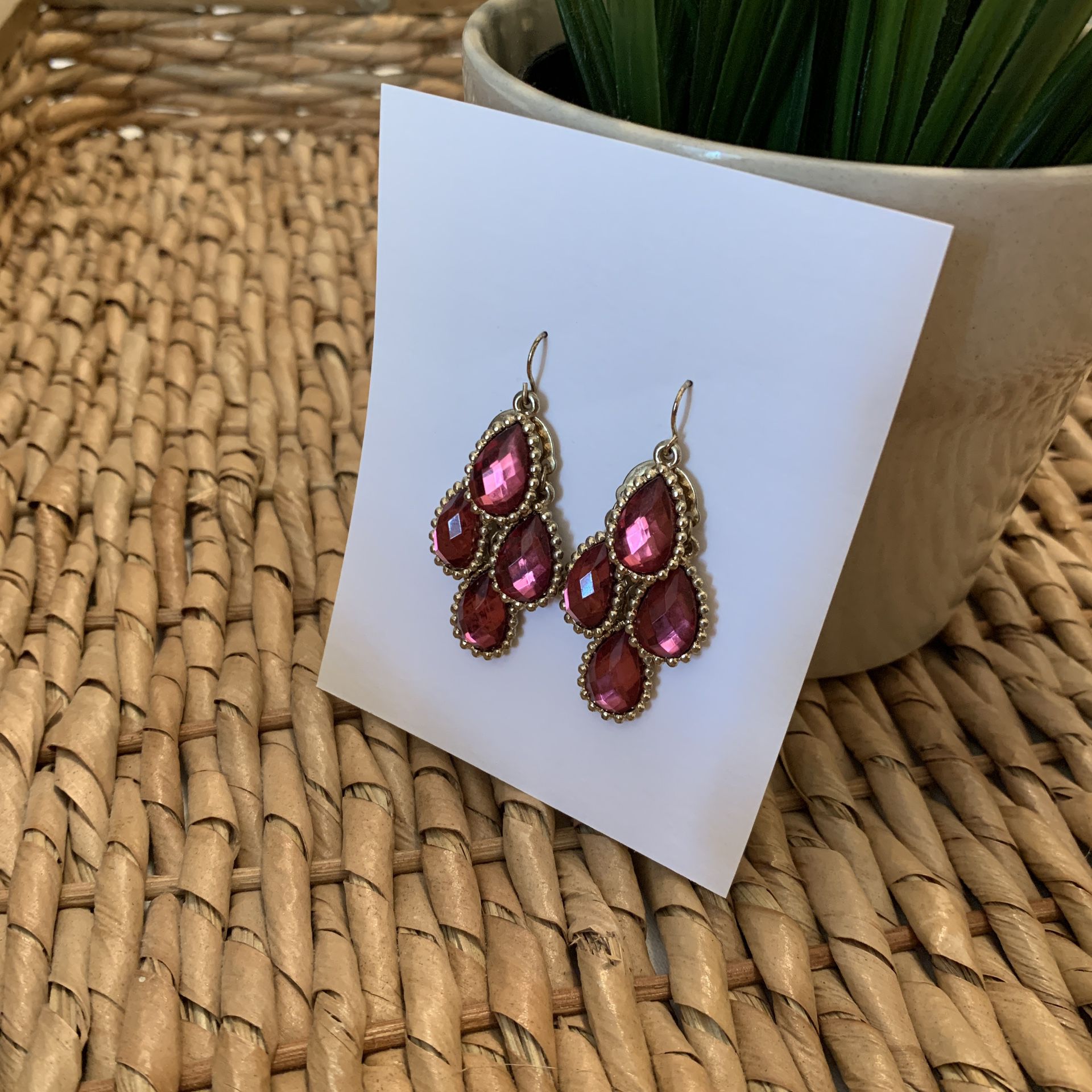 Pink and Gold Dangling Gemstone Earrings
