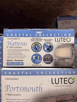 LUTEC Coastal Hatteras white integrated-LED bulkhead wall lantern, ~9 in / 800 lumens