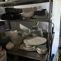 Steel Restaurant Table And Dishes 
