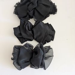 Riviera Oversized Silky Ruffle Hair Barrette Bows Trio Womans Accessories Blck