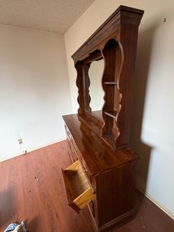 Wood Dresser with Mirror and Shelves