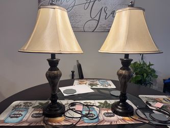 (2) 25” Bronze Rotary Socket Table Lamp w/ Fabric Shade