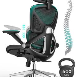 CAPOT Ergonomic Mesh Office Chair, Adjustable Lumbar High Back Desk Chair 400lbs, 4D Flip-up Arms, 3-Level Tilt Backrest, 3D Headrest, PU Wheels, Swiv