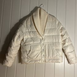 American Eagle L cream down puffer coat knit shawl collar wool Large jacket