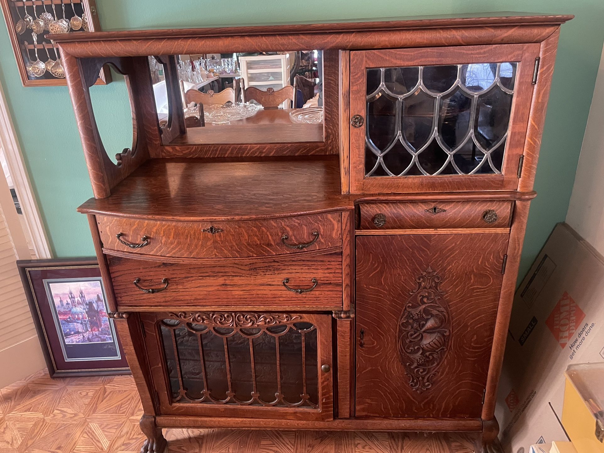 Antique Wooden Buffet Storage Cabinet. Measurements are in the photos.