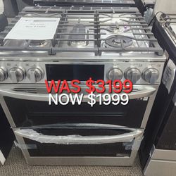 6.9 Cu. Ft. Smart Slide In Double Oven Gas Range With Probake  And Instaview 