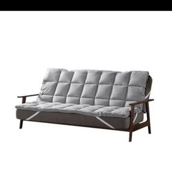 Grey Futon Mattress Toppers with Anti-Slip Anchors - Futon Cover Filled with Plush Down 